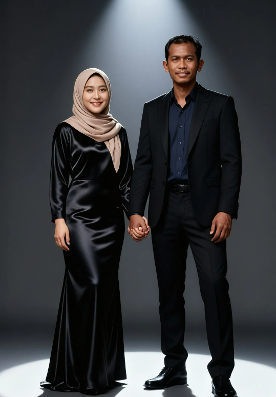 A woman and man wearing all black