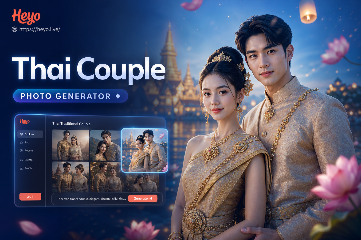 AI Thai traditional couple wedding portrait example
