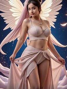 Watercolor style angel with soft, feathered wings