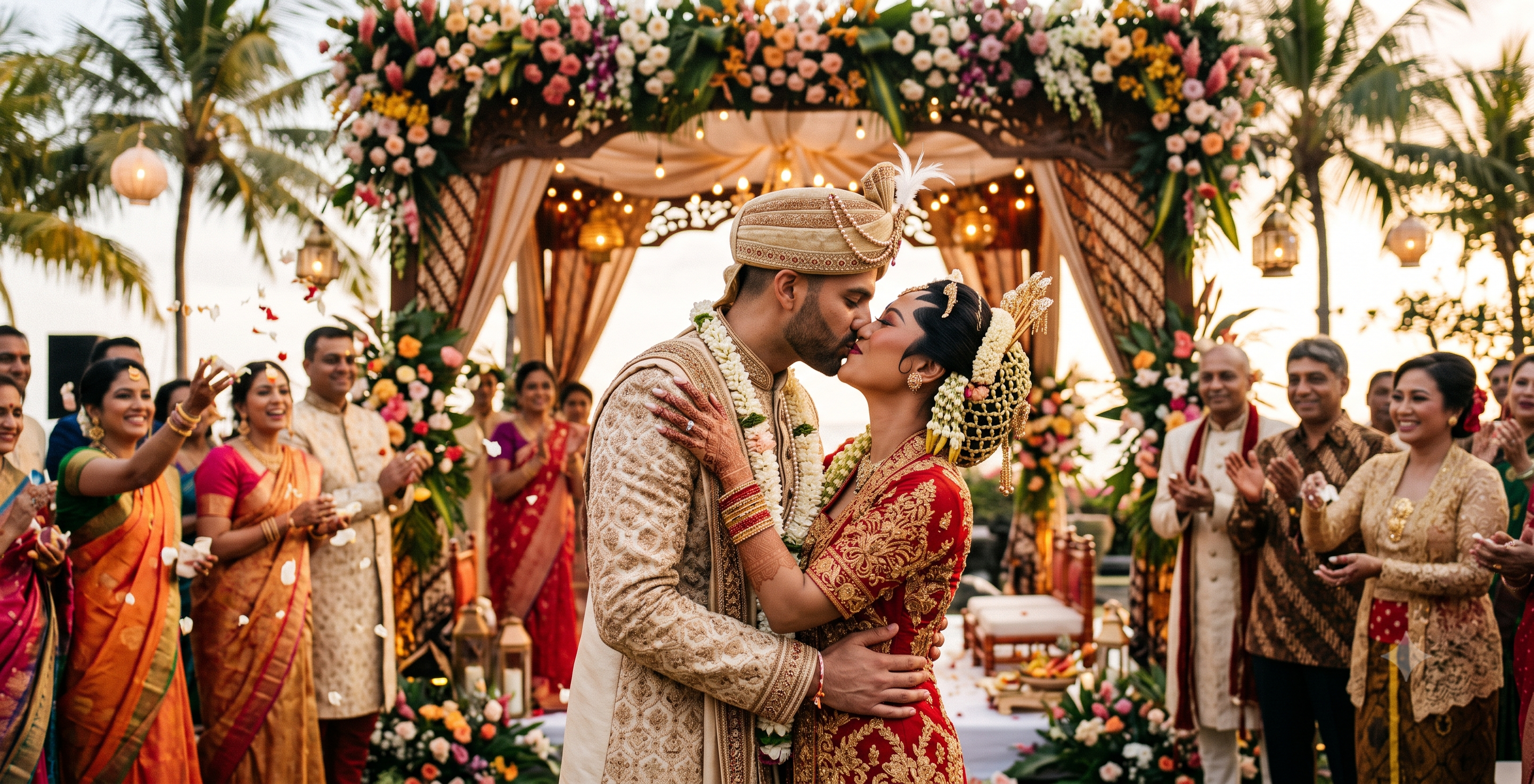 Dreamy, soft focus newlywed romantic kiss video