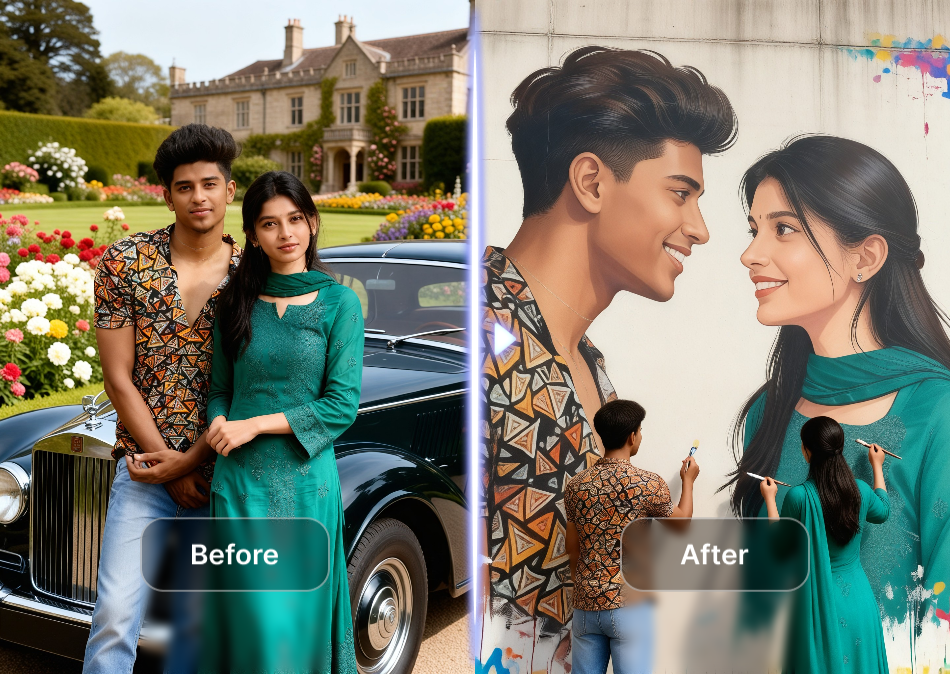 Artwork previewed in different frame styles and room settings