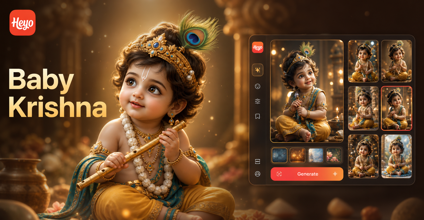 AI Baby Krishna photo editing example with divine transformation