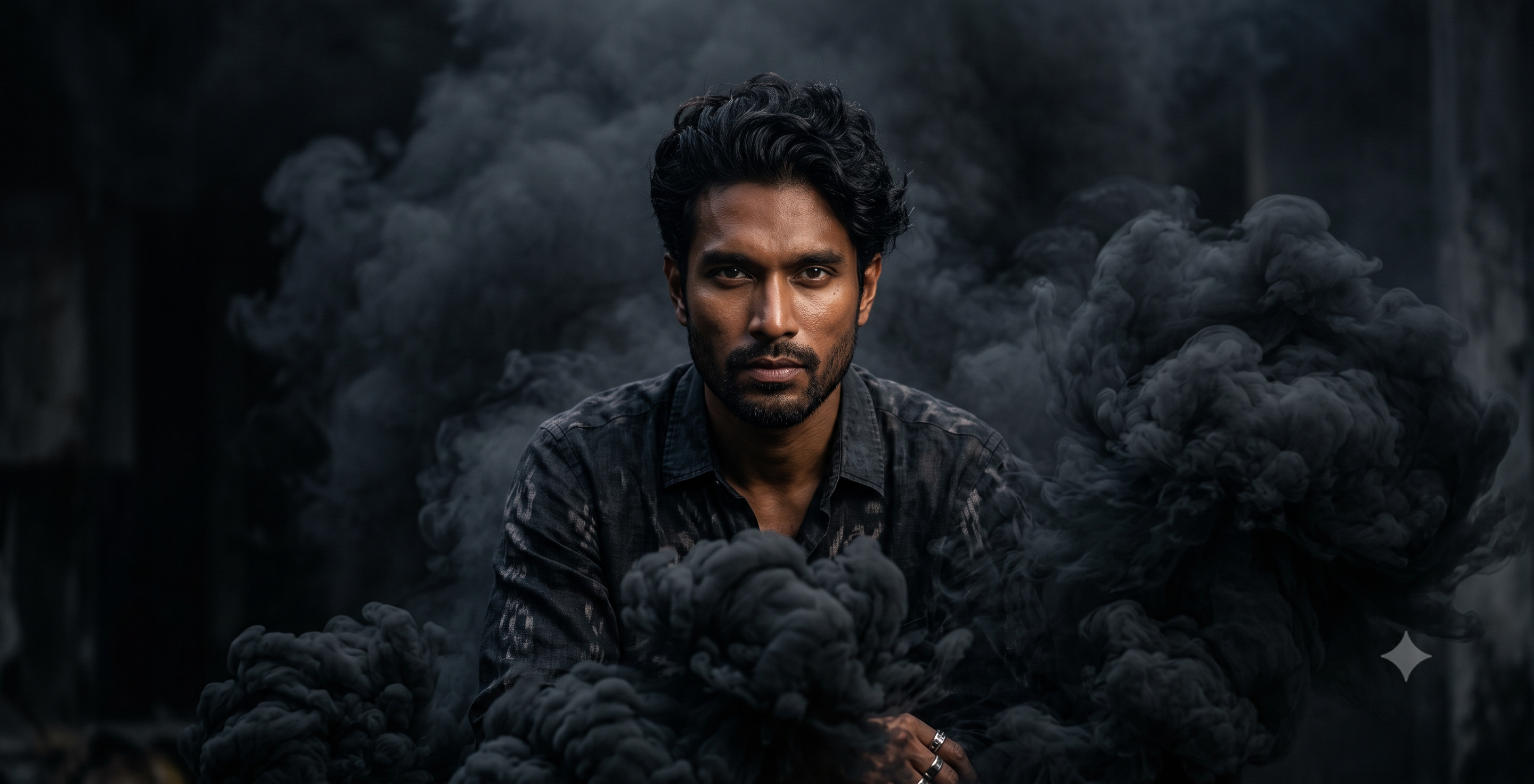 Mystical dark fantasy character with smoke aura