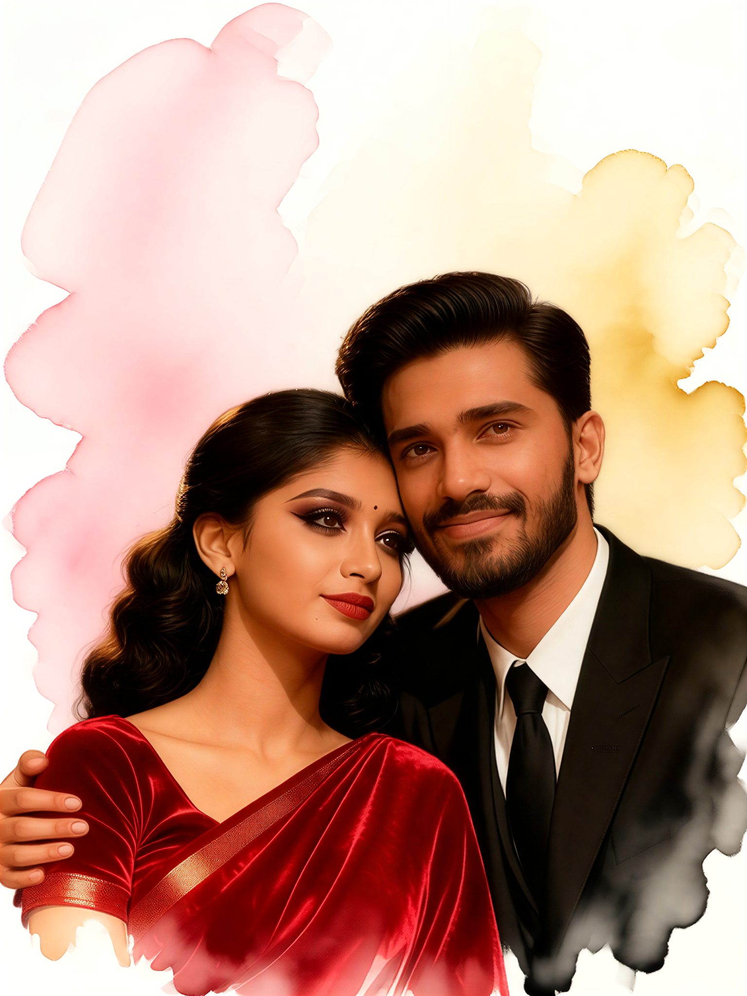 Couple portrait in a romantic, impressionist watercolor style