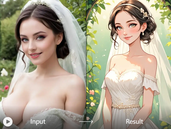 Photo to anime bride transformation example