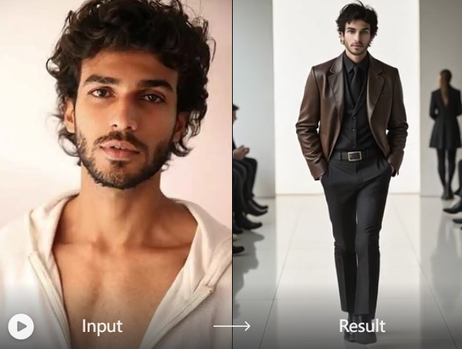 AI generated catwalk model in avant garde lighting