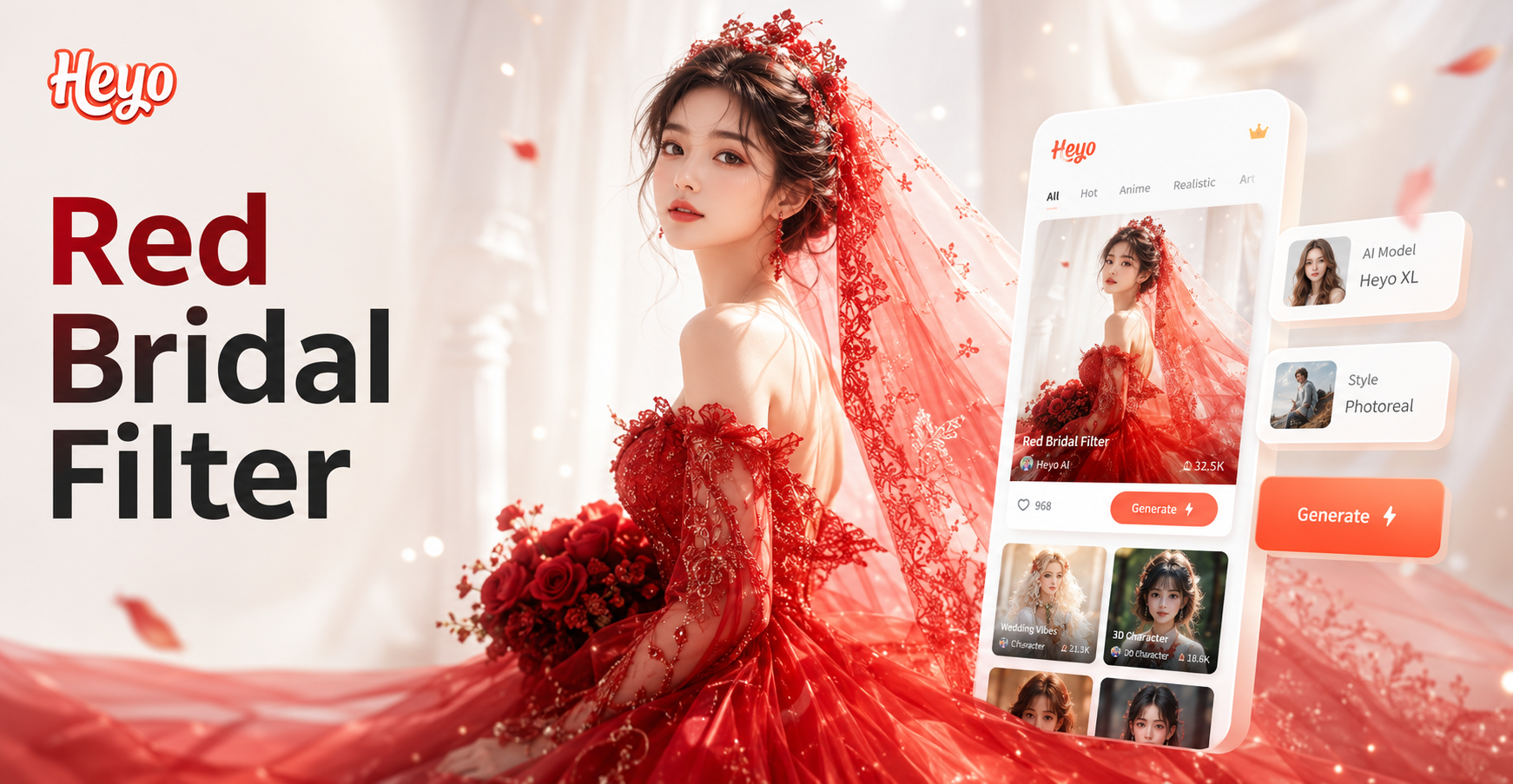 AI generated woman in a stunning red wedding dress