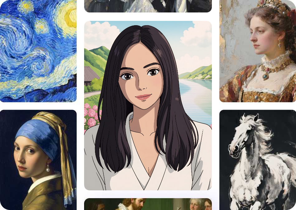 Split view of a girl's selfie turning to her Ghibli character