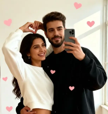 Travel themed couple mirror photo AI creation