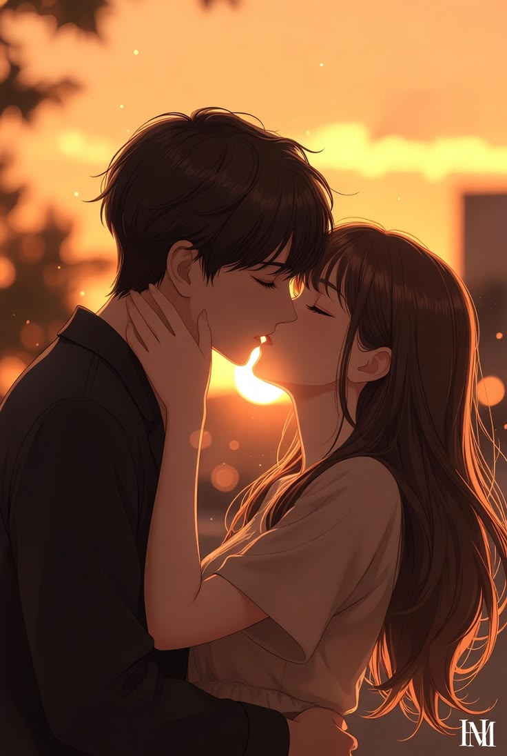 Beso anime en estilo chibi adorable