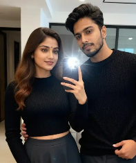 Cozy sweater weather couple photo AI style