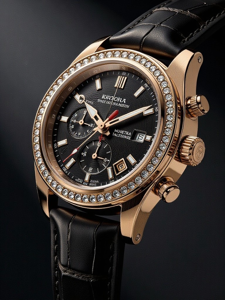 Elegante Roségolduhr mit Diamanten als Stundenmarkierungen