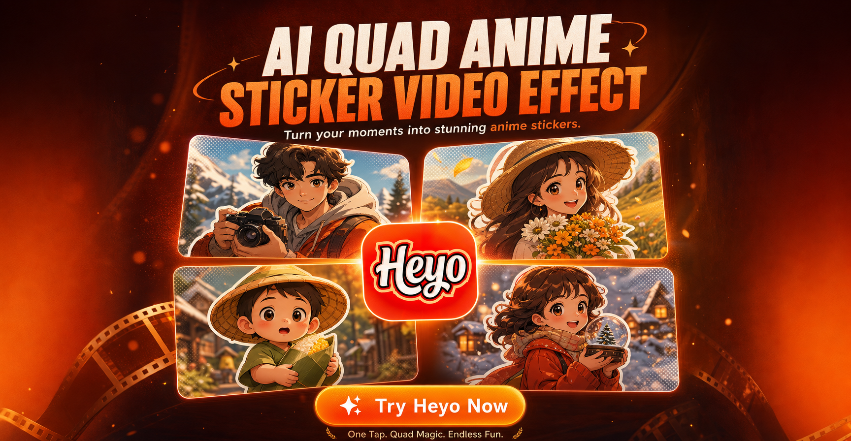 AI Quad Anime Sticker Video Effect transformation example