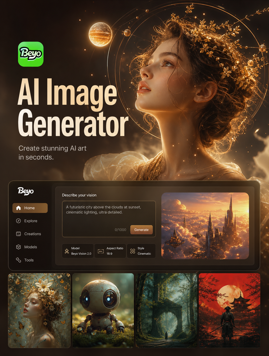 AI image generator creating a fantasy landscape