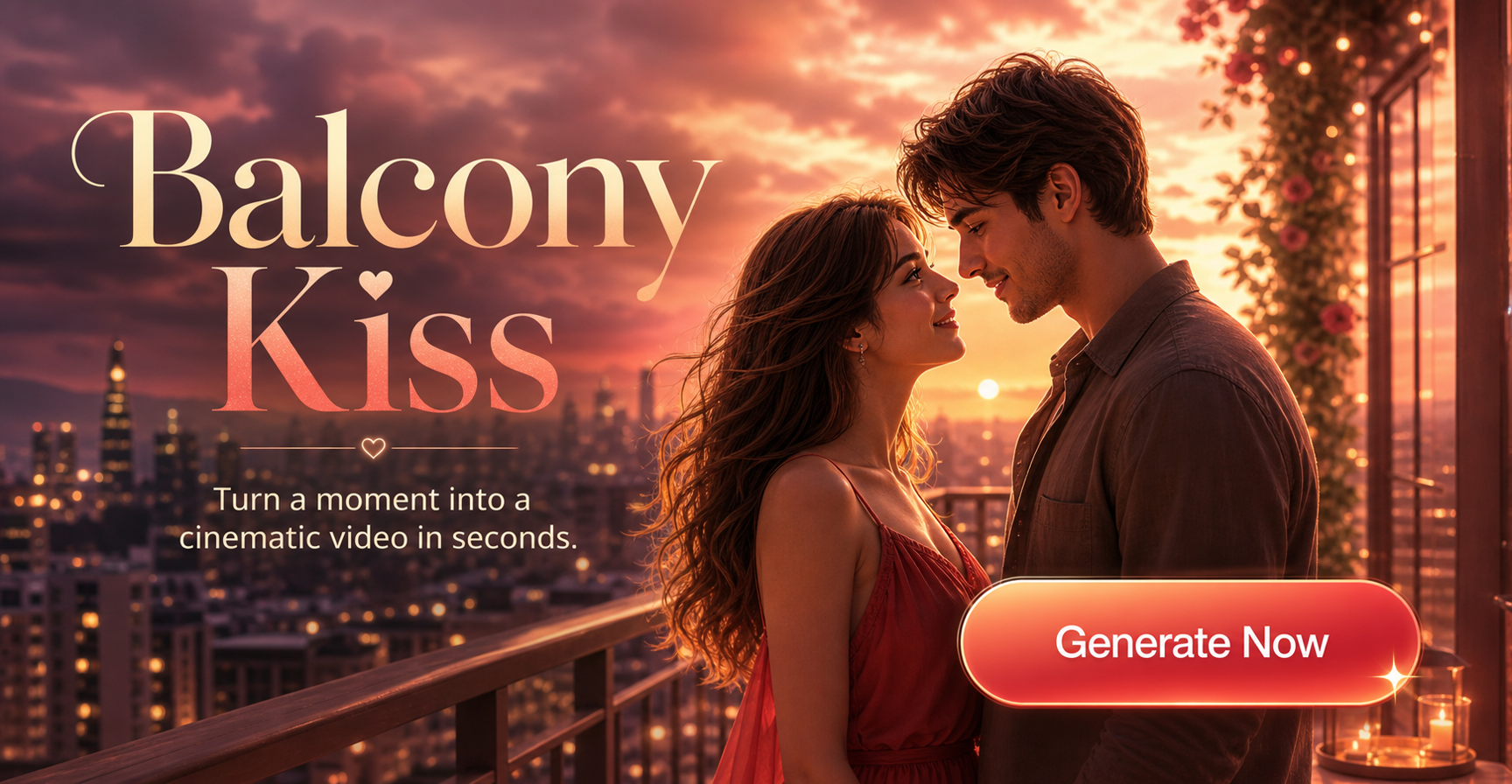 AI generated balcony kiss video example