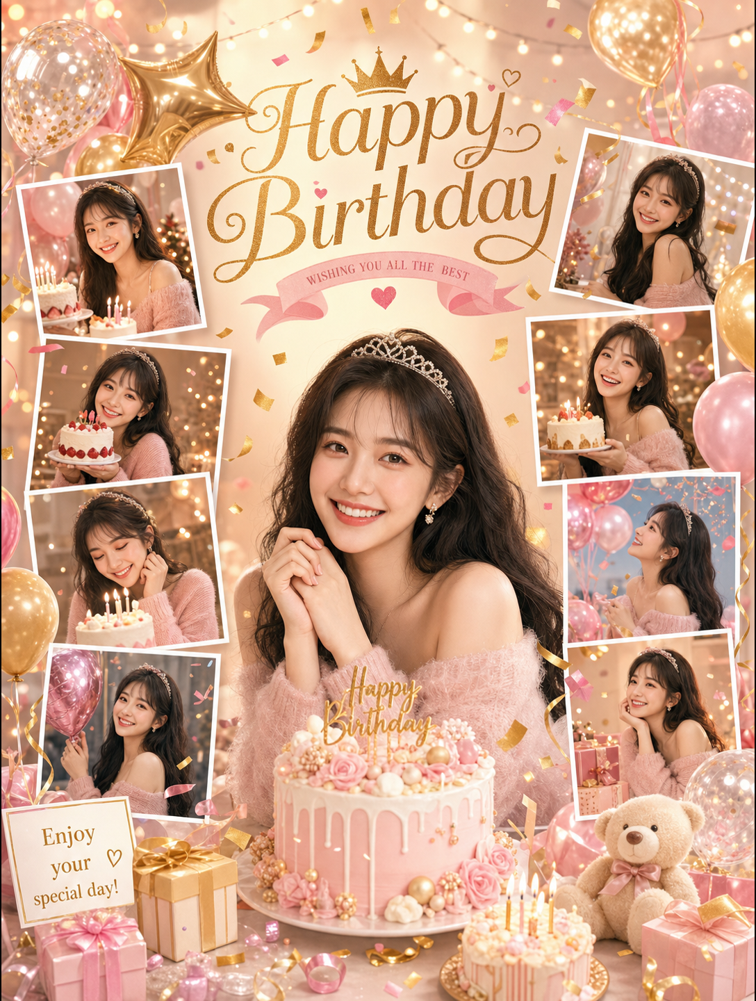 Elegant golden birthday collage for an adult