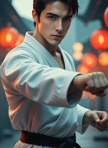 Before and after transformation from a still photo to an AI generated kungfu video