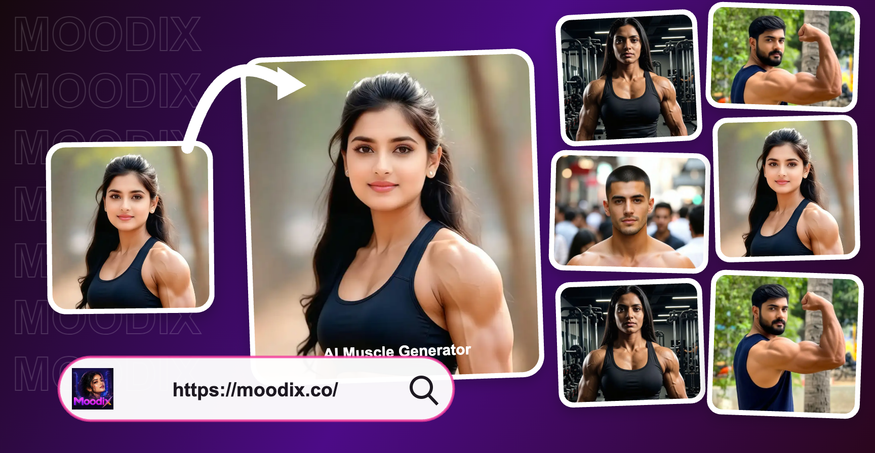 Transformación muscular generada por IA mostrando resultados de antes y después