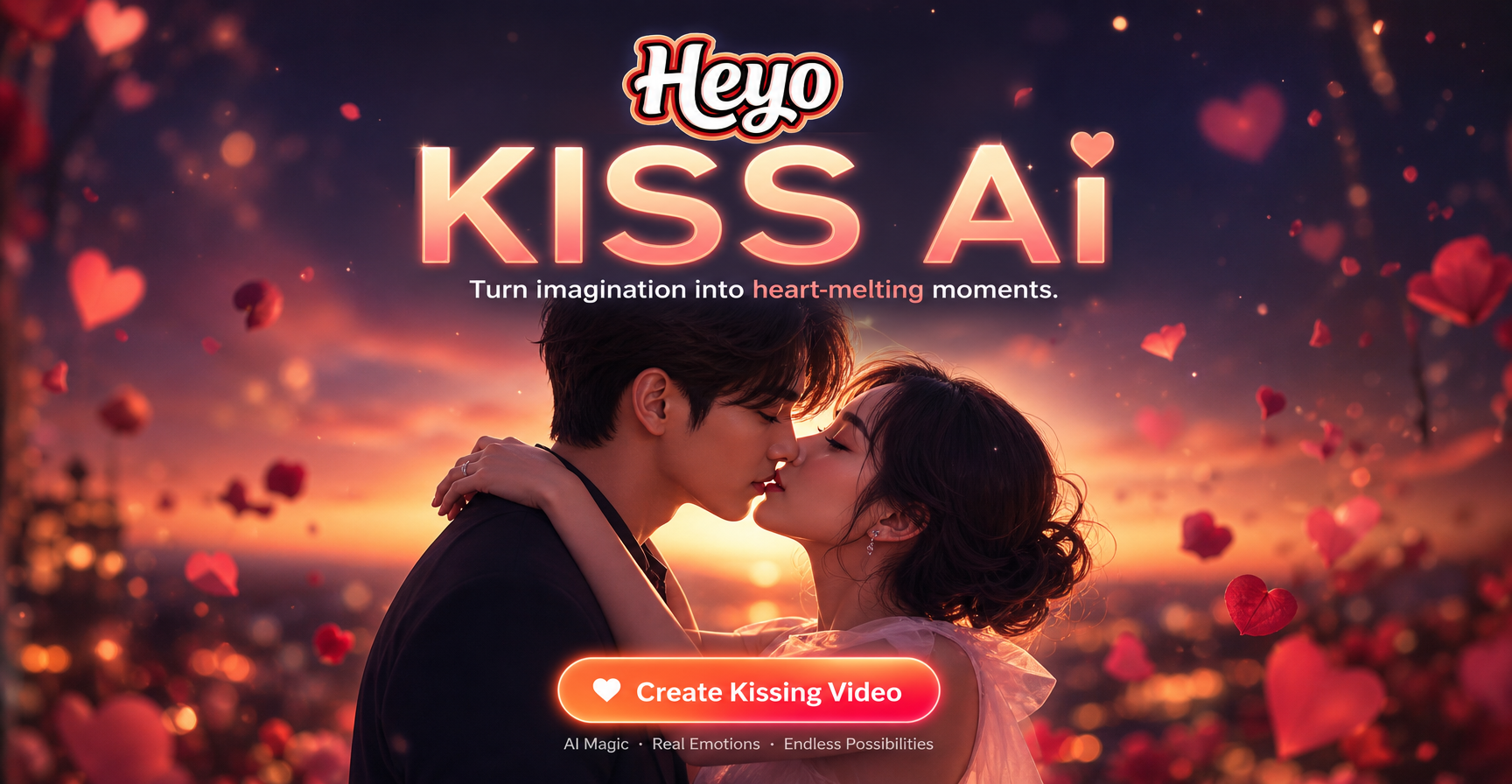 Dreamy AI kissing video example with soft lighting
