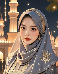 Anime Muslim character with traditional henna designs