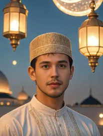 Anime style family scene with Muslim characters