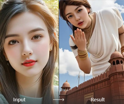 AI generated giantess with perfect scale and perspective over a city