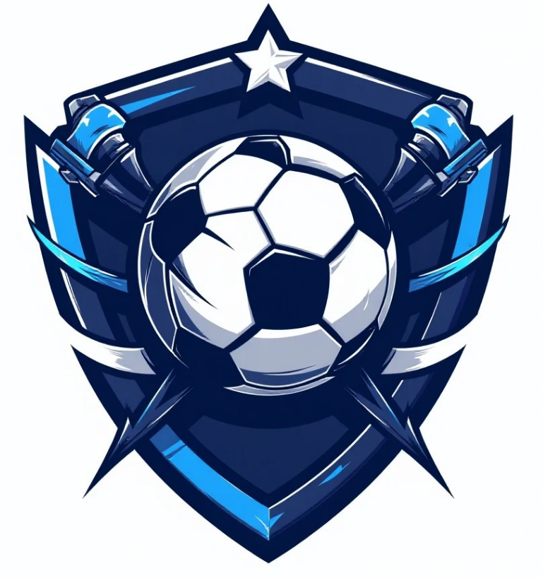 Blue and black football badge