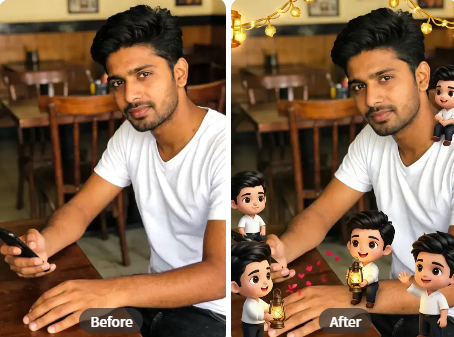 Transformação de personagem chibi por IA a partir de foto