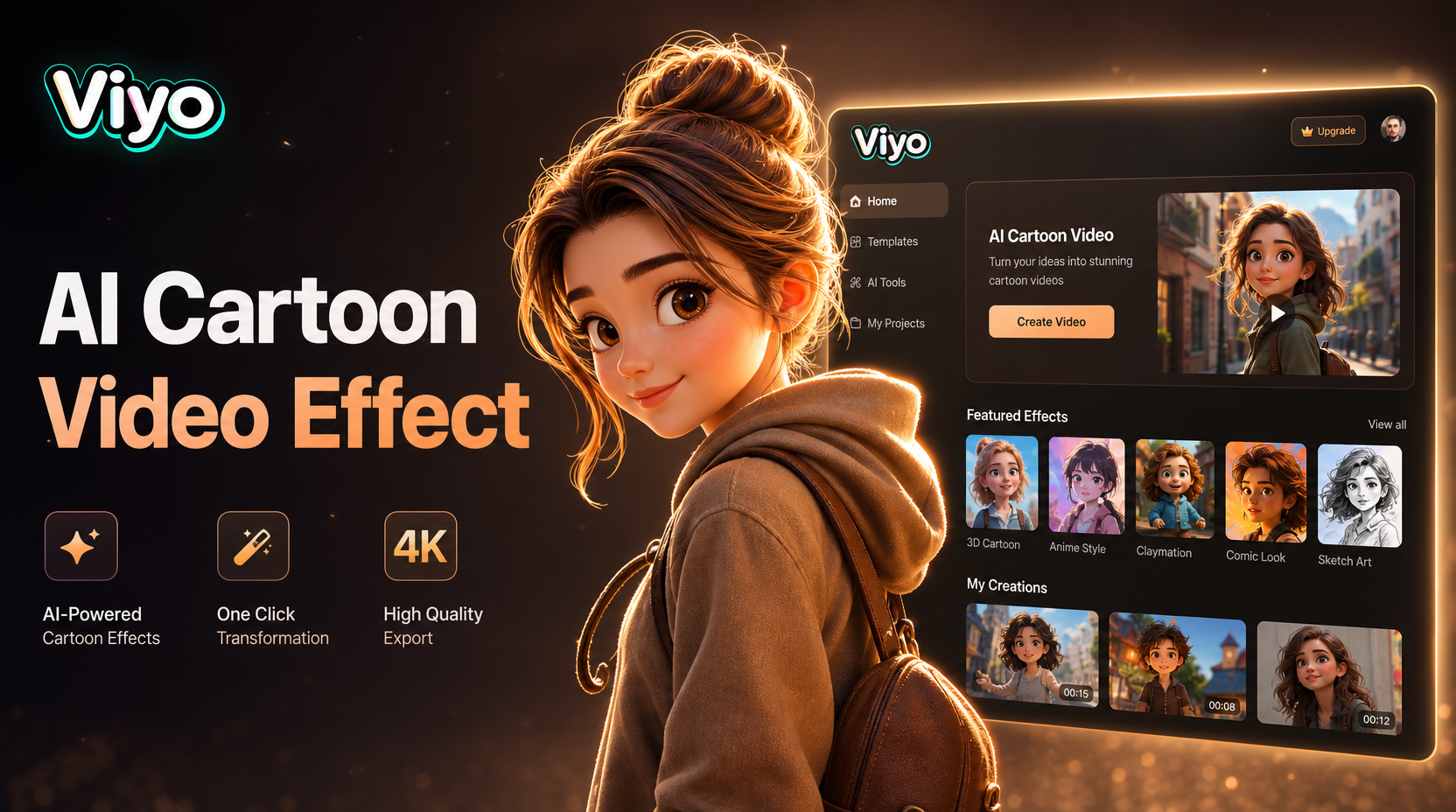 AI cartoon video effect before and after transformation