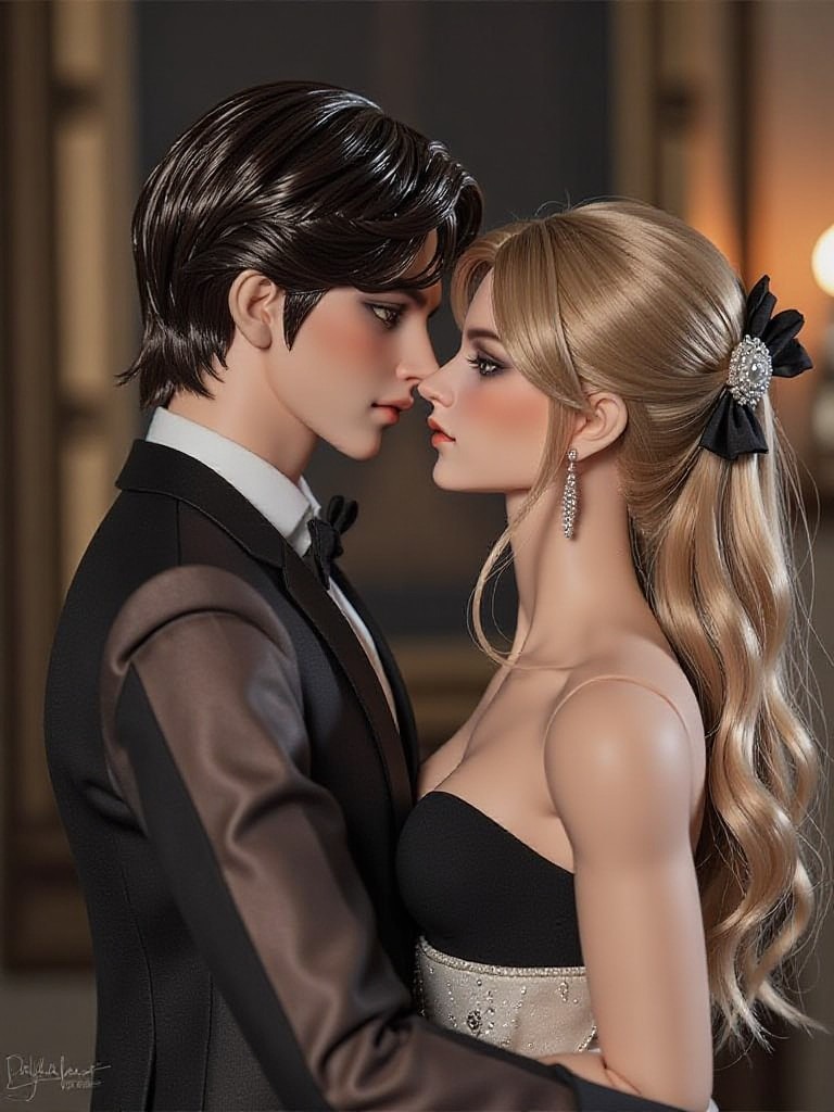 Animação realista de beijo de casal em close-up