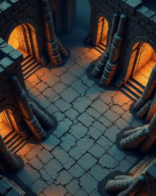 Underground lava cavern battle map with bridges
