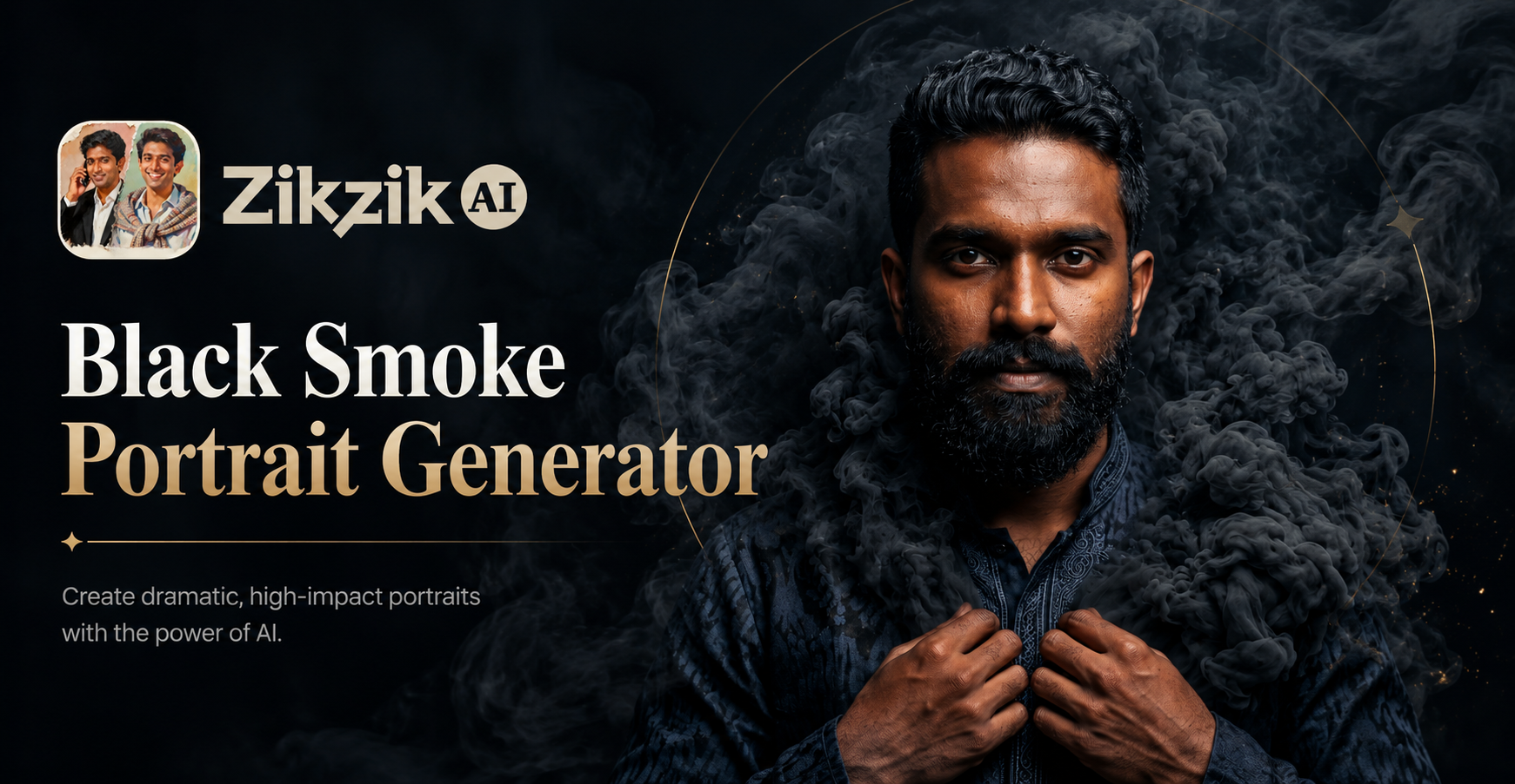 Ejemplo de antes y después del generador de retratos cinematográficos con humo