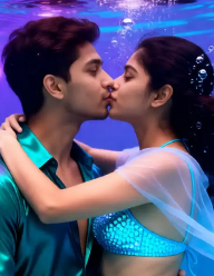 Deep blue ocean couple portrait with bioluminescent effects
