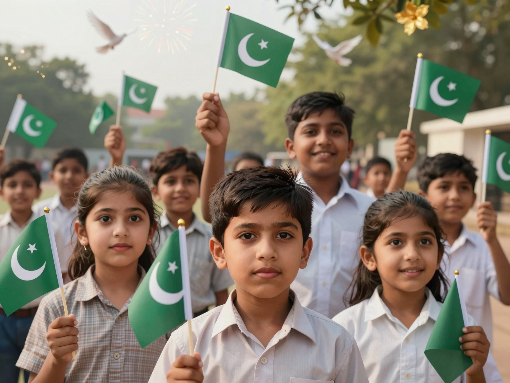 Photo transformed into patriotic art style with Minar-e-Pakistan
