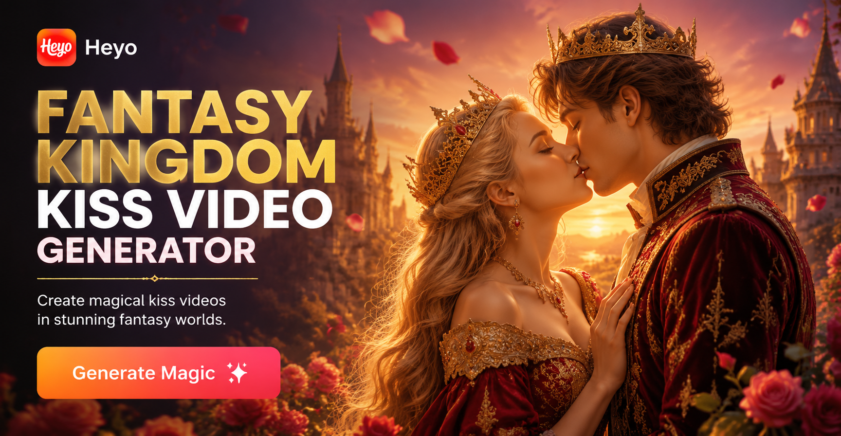 Fantasy kiss video AI generator example
