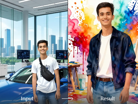 AI watercolor portrait effect transformation example 1