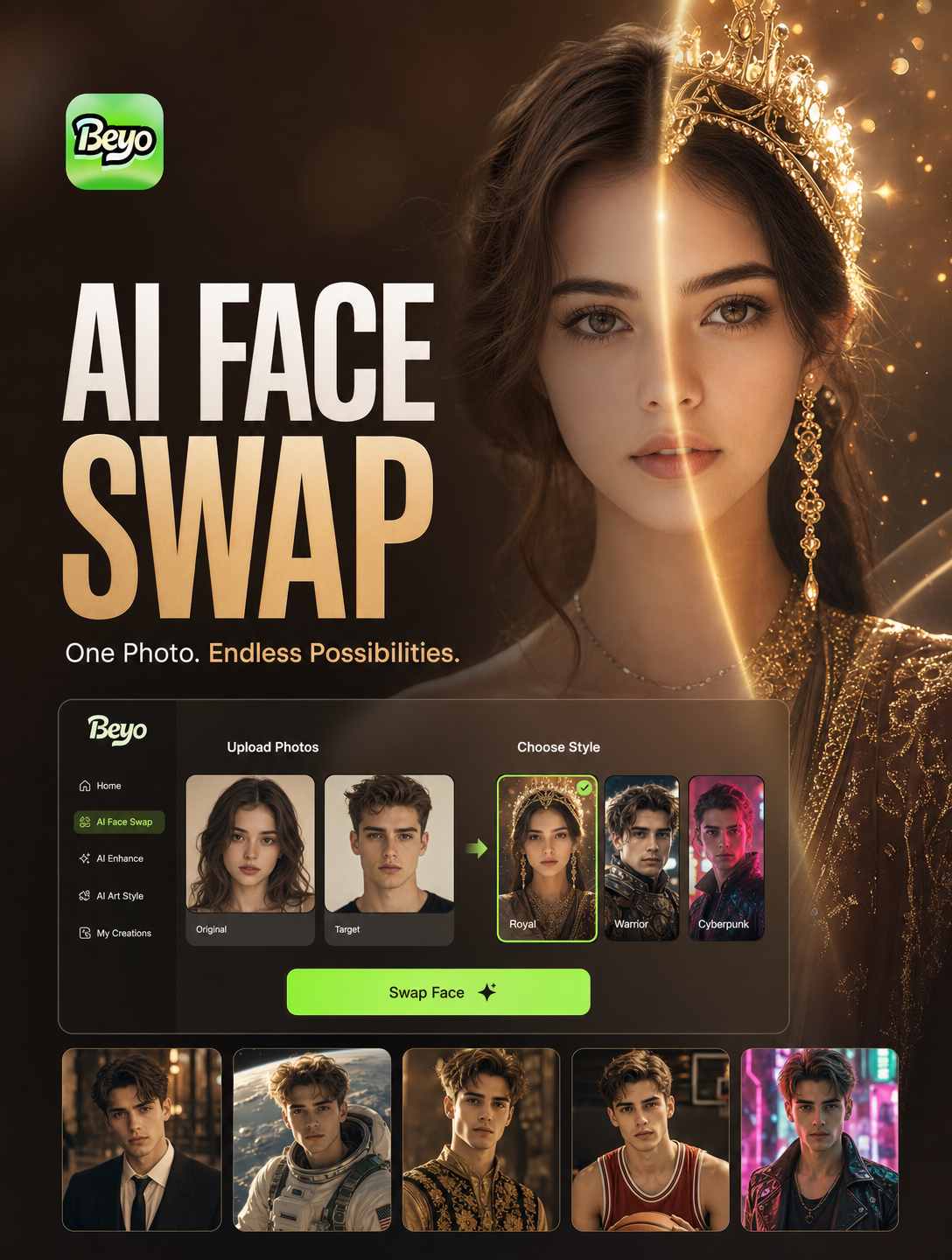 AI face swap before and after comparison