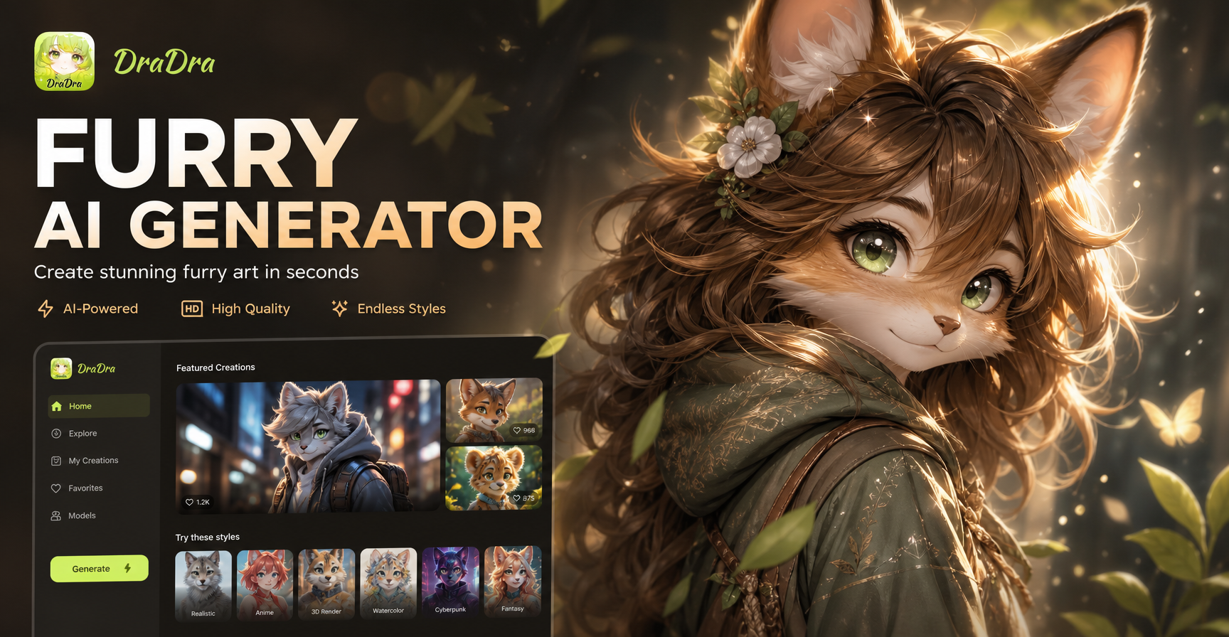 Furry AI character art generator showcase