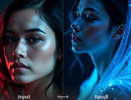 Dynamic flowing neon smoke effect in portrait