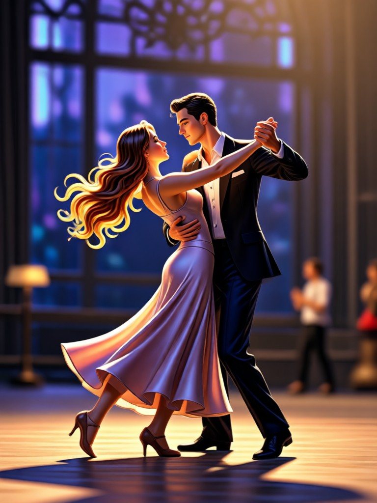 Official DraDra dance output showing a vertical ballroom composition with full-body subjects