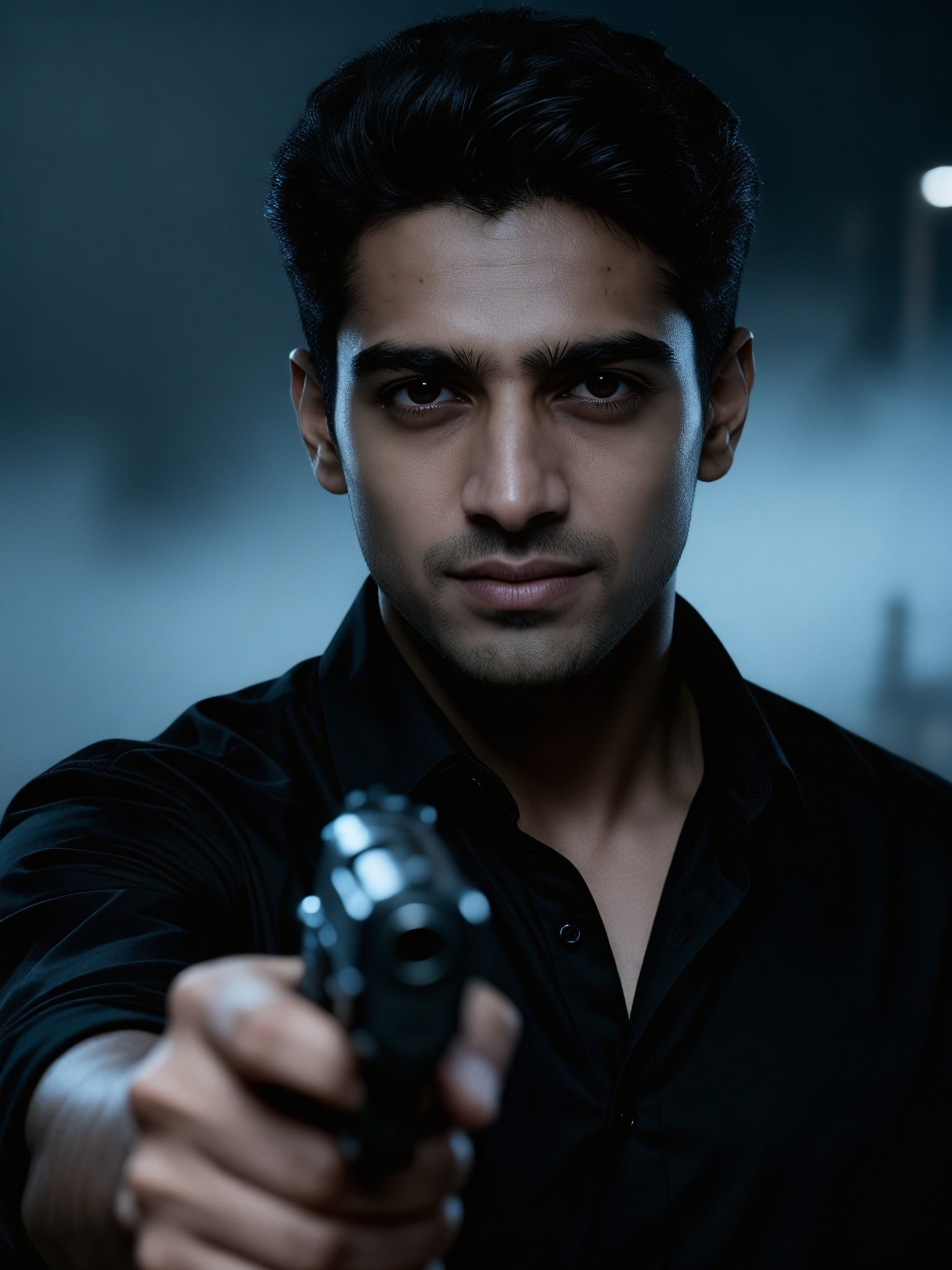 Vigilante AI action hero in rain