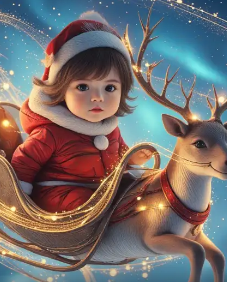 Pet photo edited with a fun Polar Express theme