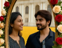 Before and after AI couple mirror selfie transformation