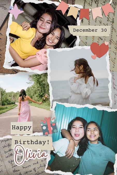 Artistic watercolor style birthday collage