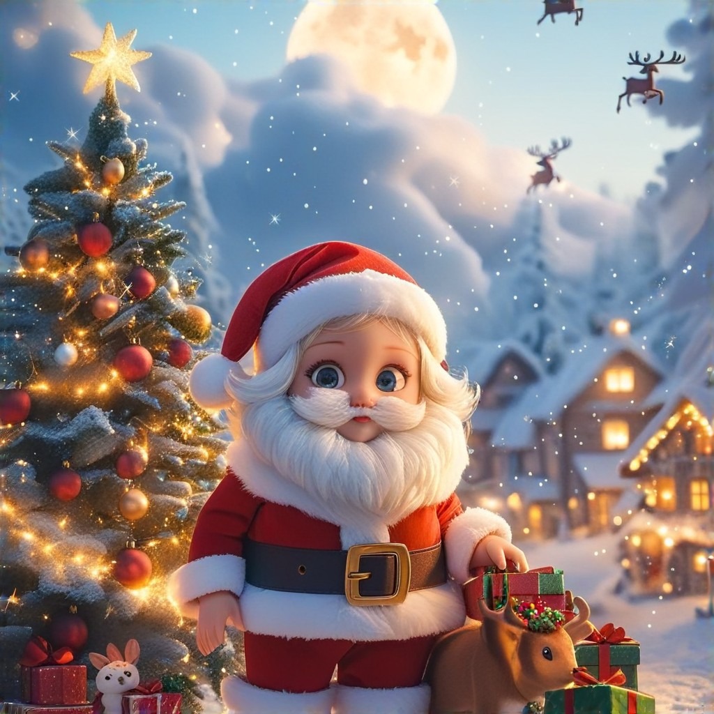 Santa in a snowy forest scene