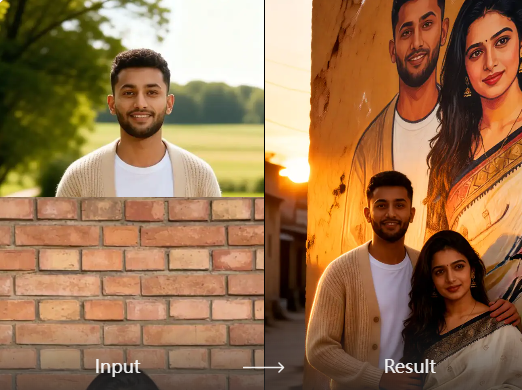 Comparación que muestra una foto simple junto a su versión mural vibrante