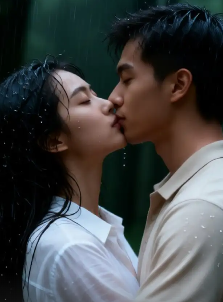 AI generated emotional rain hug scene