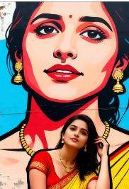 A user admiring a printed pop art canvas they created