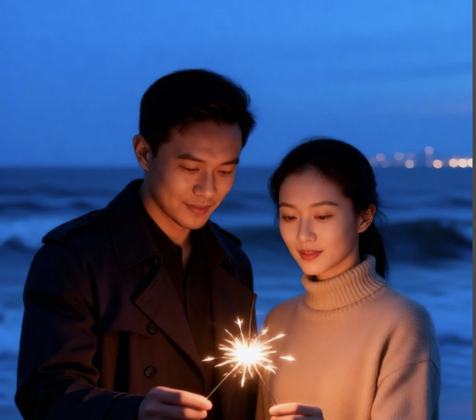 couple Beach fireworks 