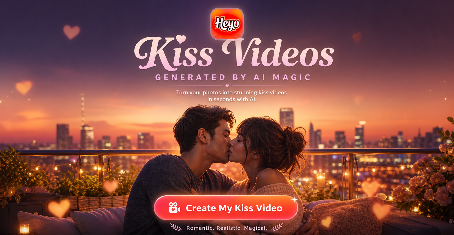 AI generated Valentine kiss video example of a couple